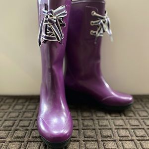 Sperry Purple Tall Lace Up Wedge Rain Boot
